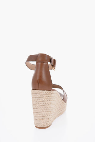 Leather HALE T-Strap Sandals with Rffia Wedge 10,5cm
