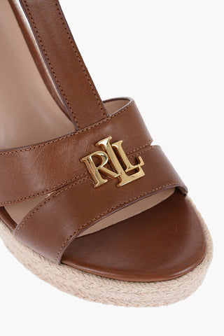 Leather HALE T-Strap Sandals with Rffia Wedge 10,5cm