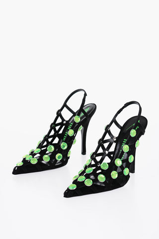Slingback GRID in Suede con Gioielli e Tacco 12,5cm
