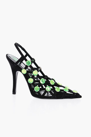 Slingback GRID in Suede con Gioielli e Tacco 12,5cm