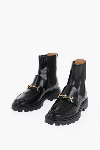 Leather Chelsea Booties with Glden-Effect Horsebite