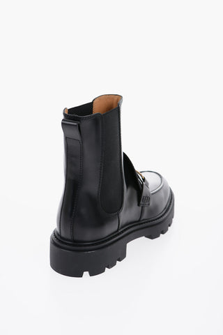 Leather Chelsea Booties with Glden-Effect Horsebite