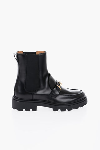 Leather Chelsea Booties with Glden-Effect Horsebite