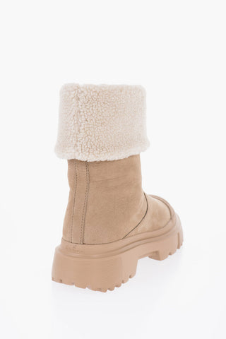 Suede Ankle Boots with Shearling Detail