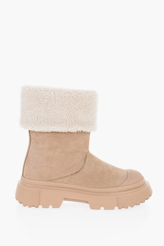 Suede Ankle Boots with Shearling Detail