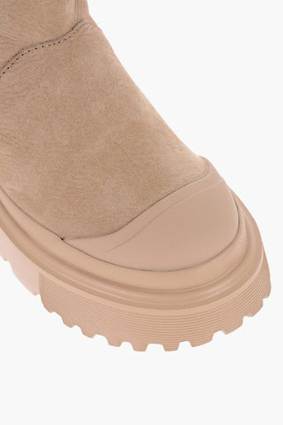 Suede Ankle Boots with Shearling Detail