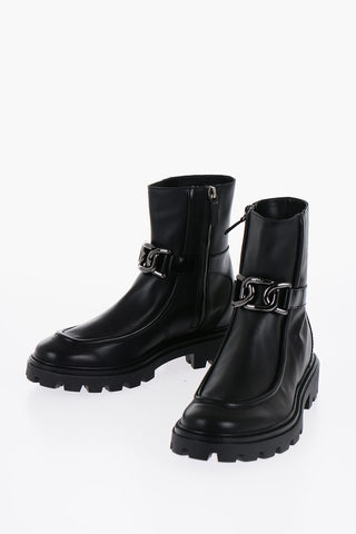 Stivaletti in Pelle con Suola Track e Tacco 5cm