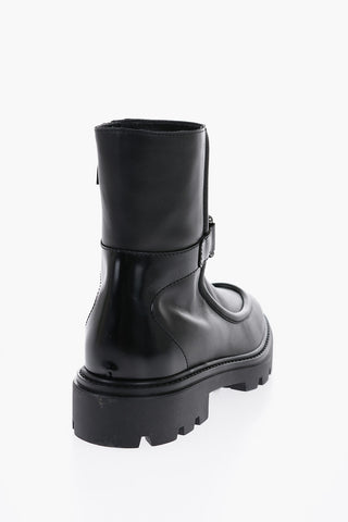 Leather Ankle Boots with Track Sole and Heel 5cm