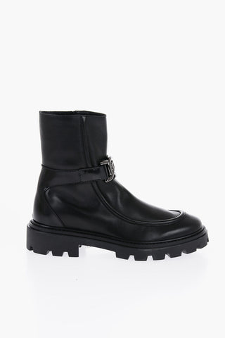 Leather Ankle Boots with Track Sole and Heel 5cm