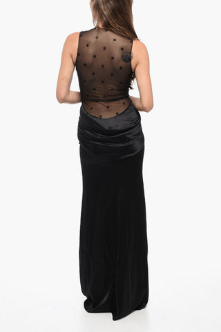 메쉬 백 디테일 실크 드레스