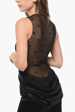 메쉬 백 디테일 실크 드레스