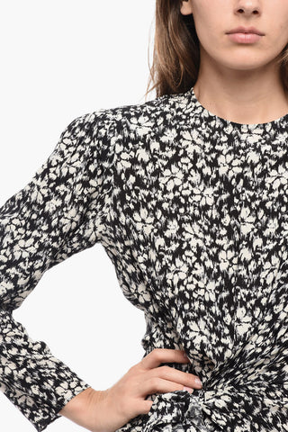 Printed Long Sleeved Dress With Knot Detail