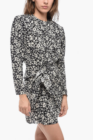 Printed Long Sleeved Dress With Knot Detail