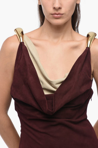 Vestito FLUID In Pelle Scamosciata Con Spalline Statement