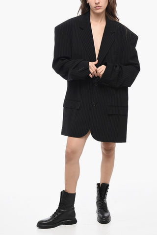 UNISEX GRANDE-ROBE Oversized Pinstriped Blazer with Padded Shoulders