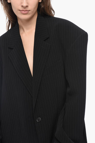 UNISEX GRANDE-ROBE Oversized Pinstriped Blazer with Padded Shoulders