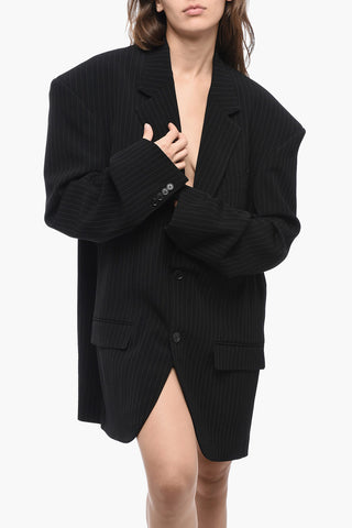 UNISEX GRANDE-ROBE Oversized Pinstriped Blazer with Padded Shoulders