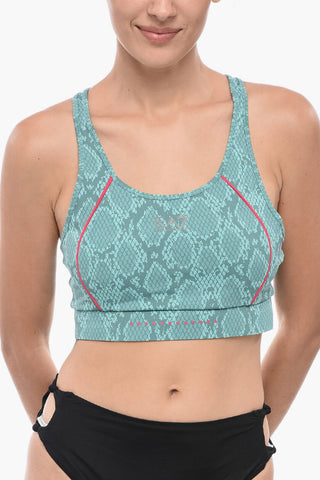 EMPORIO EA7 Top Crop Active a Fantasia Animalier con Dettaglio Cut-Out sul Retro