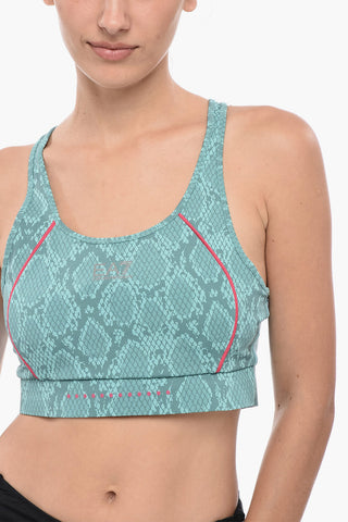 EMPORIO EA7 Top Crop Active a Fantasia Animalier con Dettaglio Cut-Out sul Retro
