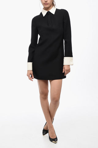 Wool Blend Shirt Dress with Contrasting Cuffs and Collar
