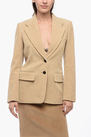 Corduroy Single Breasted Blazer With Flap Pockets