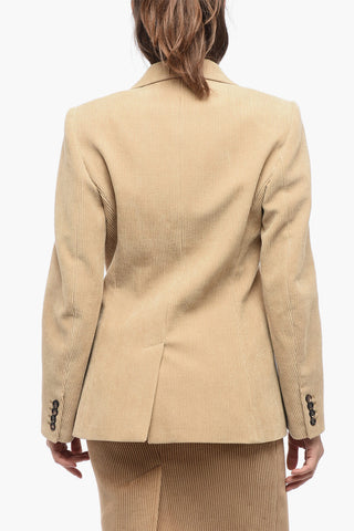 Corduroy Single Breasted Blazer With Flap Pockets