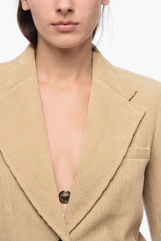 Corduroy Single Breasted Blazer With Flap Pockets