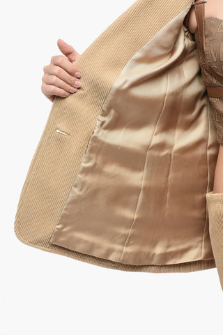 Corduroy Single Breasted Blazer With Flap Pockets