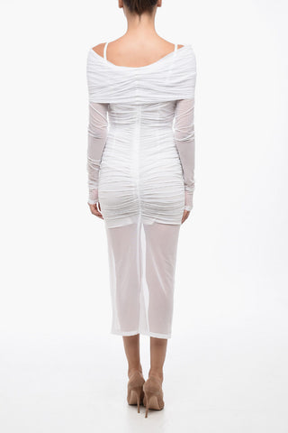 Off-Shoulder Sheer Dress with Draped Design