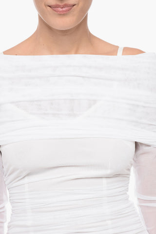 Off-Shoulder Sheer Dress with Draped Design