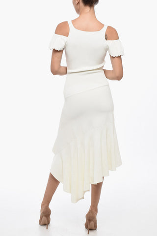 Ribbed Stretchy Dress With Ruffles