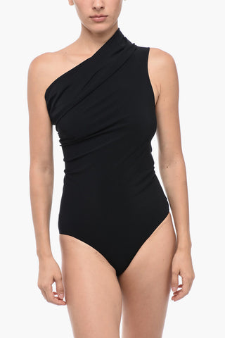 One-Shoulder One-Piece Swimsuit with Ruffled Neck