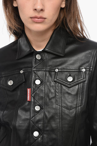 Cropped-Fit Eco-Leather Overshirt