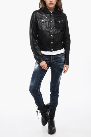 Cropped-Fit Eco-Leather Overshirt