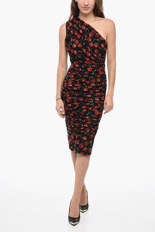 One-Shoulder CHERRY Sheer Dress