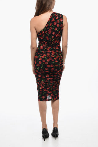 One-Shoulder CHERRY Sheer Dress