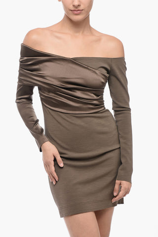 Jersey OPERATOR Sheath Dress with Satin Drape