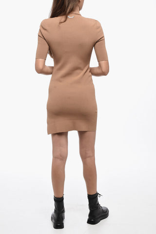 Stretch Fabric High-Neck Sheath Dress