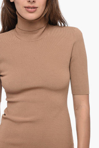 Stretch Fabric High-Neck Sheath Dress