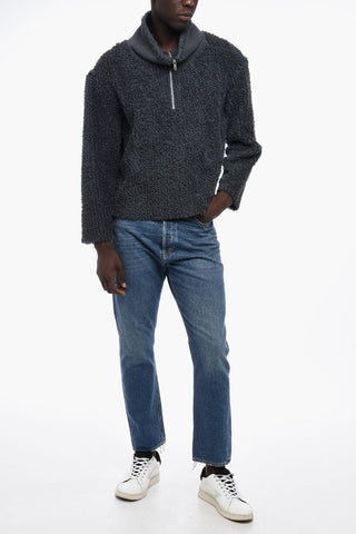 Textured Fabric Sweater with Zip Frontal
