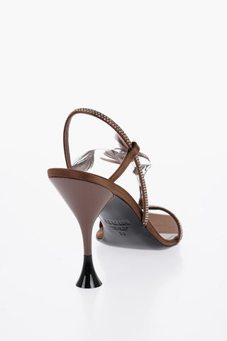 Satin-Sandalen GEMMA verziert mit Strass und Federdetail, Absatz 10,5 cm