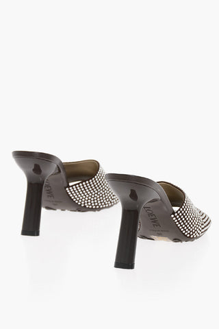 Leather Sandals With Allover Rhinestones Heel 9 cm