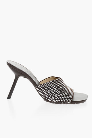 Leather Sandals With Allover Rhinestones Heel 9 cm