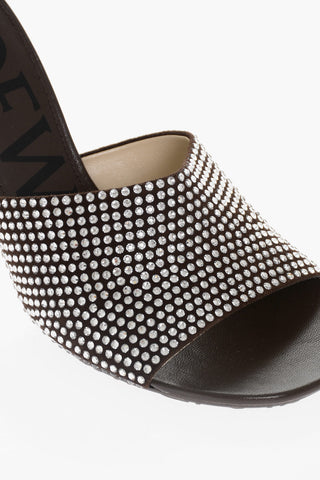 Leather Sandals With Allover Rhinestones Heel 9 cm