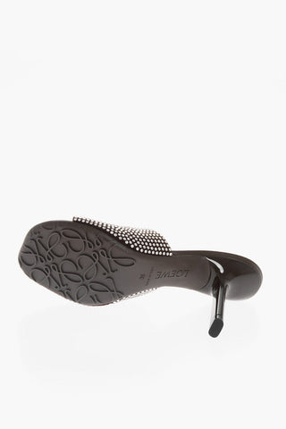 Leather Sandals With Allover Rhinestones Heel 9 cm