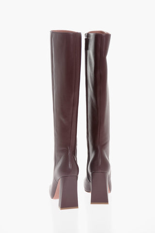 Squared-Toe Leather Boots Heel 10 cm