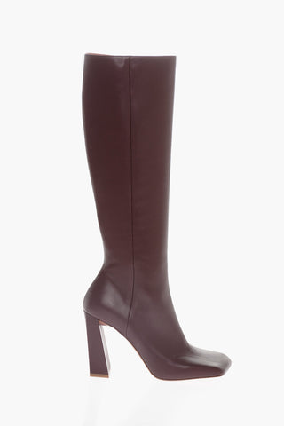 Squared-Toe Leather Boots Heel 10 cm