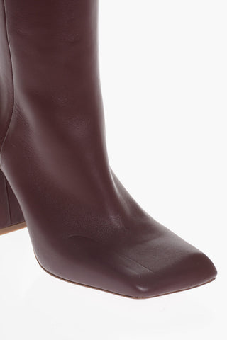 Squared-Toe Leather Boots Heel 10 cm