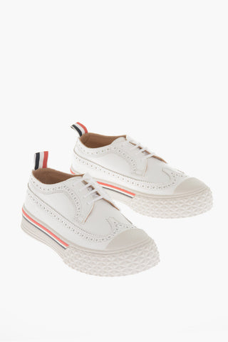 Derby-Like Hammered Leather Sneakers With Brogues Details