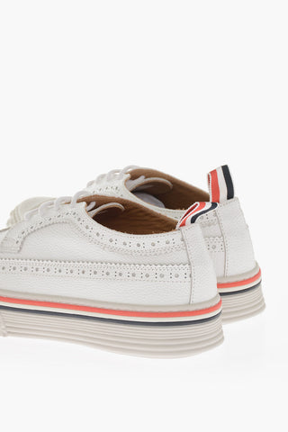 Derby-Like Hammered Leather Sneakers With Brogues Details